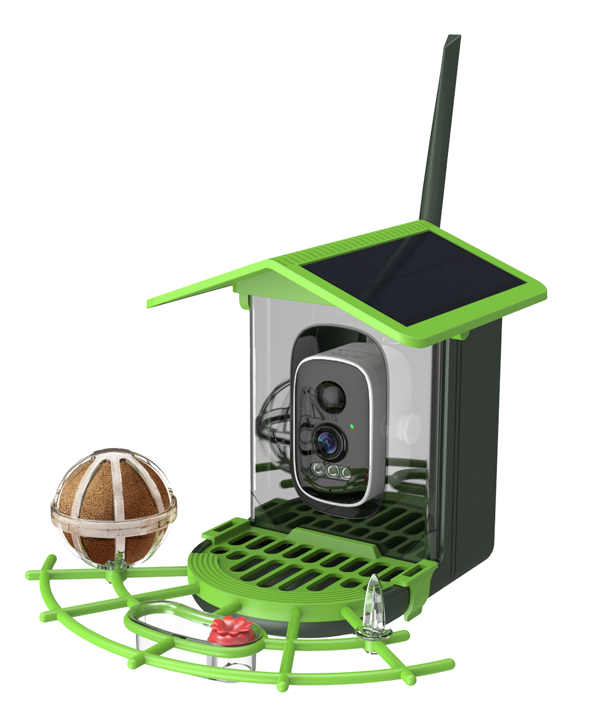 Woomo Smart Bird Feeder with Camera – 2K Live View, AI Bird Recognition, Squirrel-Proof, Dual Solar Roof, 5dB Antenna, Instant Alerts for Nature & Wildlife Lovers, Green