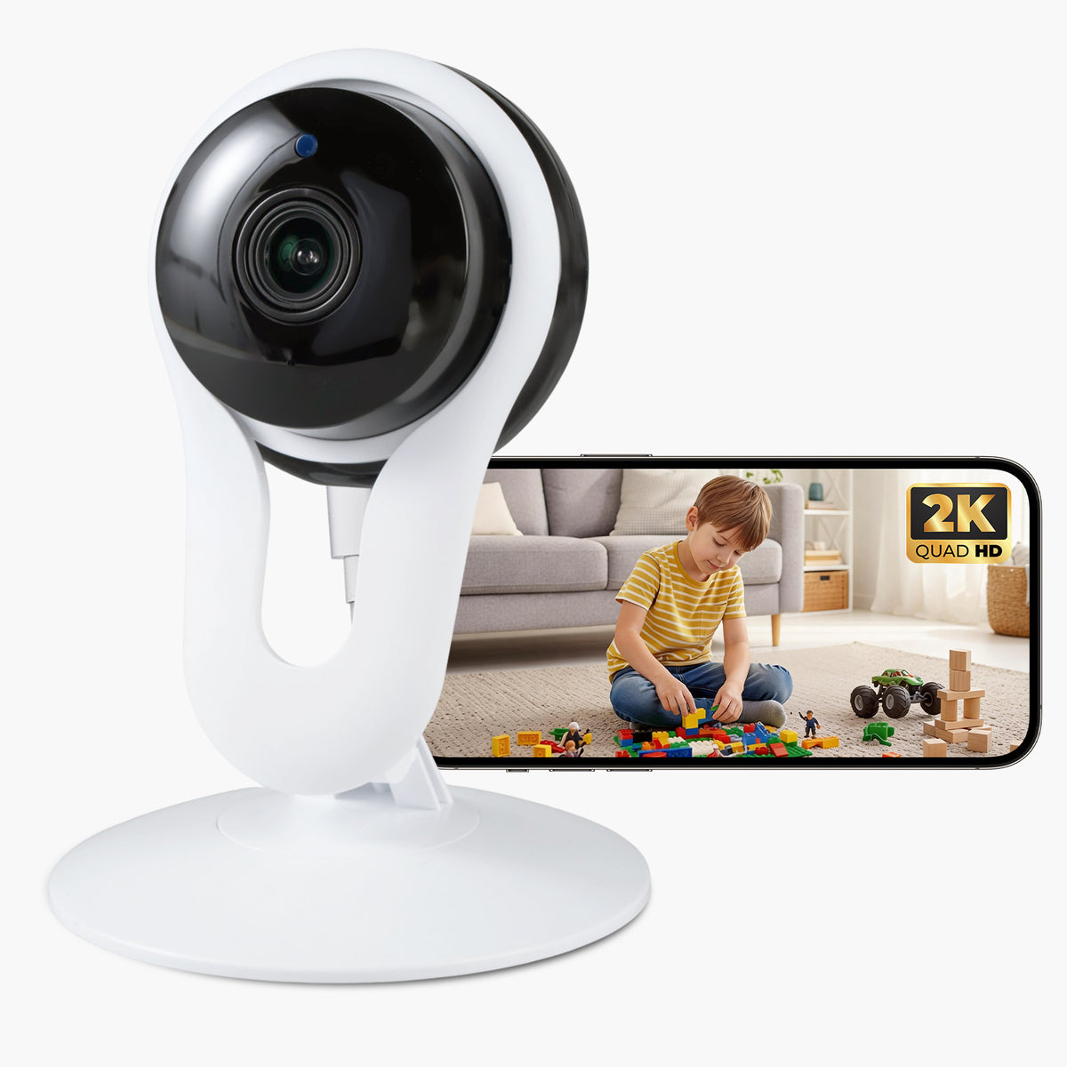 Woomo 2K Indoor Camera for Pet & Baby Monitoring, 1296P Clear View, Motion Alerts & Night Vision, 2-Way Audio, Easy Setup Home Security Cam, Alexa & Google Home Compatible, 2.4G Wi-Fi, 1 PACK