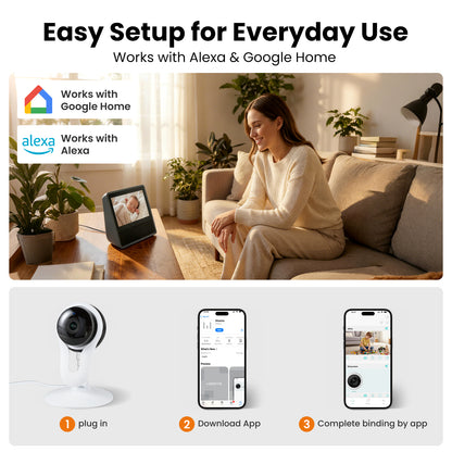 Woomo 2K Indoor Camera for Pet & Baby Monitoring, 1296P Clear View, Motion Alerts & Night Vision, 2-Way Audio, Easy Setup Home Security Cam, Alexa & Google Home Compatible, 2.4G Wi-Fi, 1 PACK