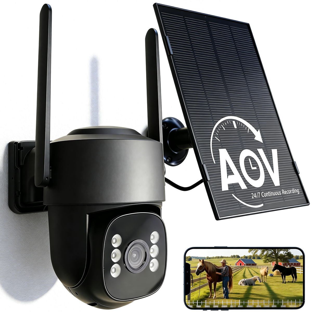 WOOMO 4G LTE Solar Security Camera, No WiFi & No Power Needed, AOV AI 24/7 Continuous Recording with Free Person Detection , 2K HD Video, Full-Color Night Vision